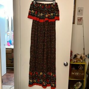 Beautiful maxi dress large no tags floral gypsy boho folk print tube dress full